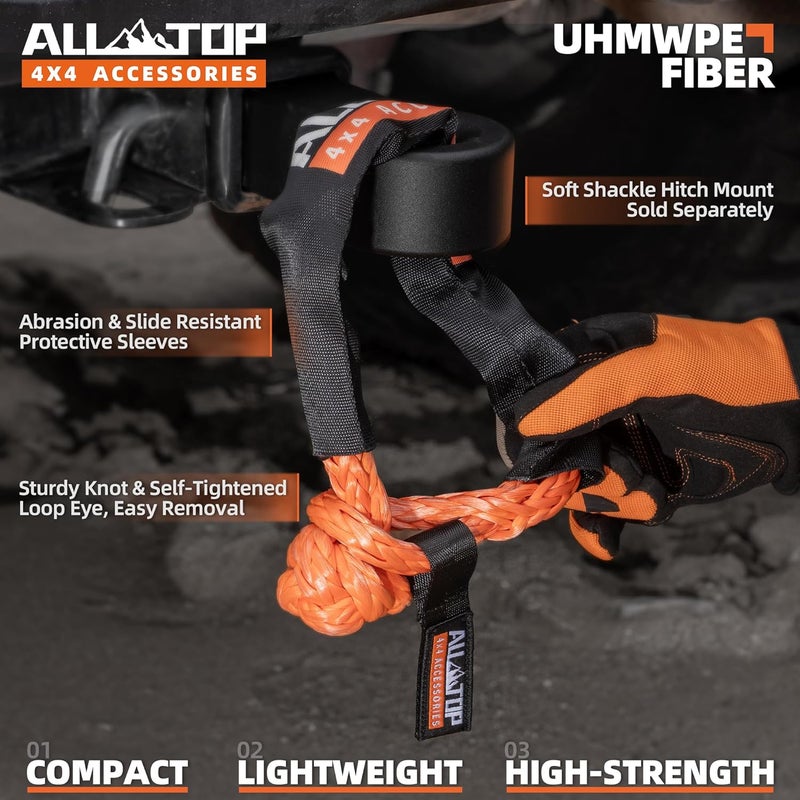 ALL-TOP Synthetic Soft Shackle Rope 3/4in x 24in (66200Lbs Max Break) UHMWPE Recovery Tow Shackles for Offroad 4x4 Vehicles, 2 PCS - Image 4
